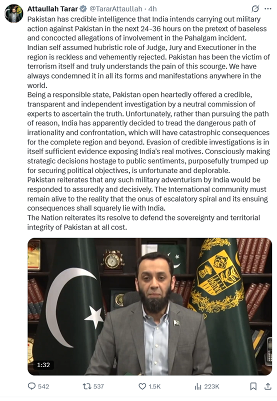 冲突升级？巴基斯坦警告：印度恐在24-36小时内采取军事行动
